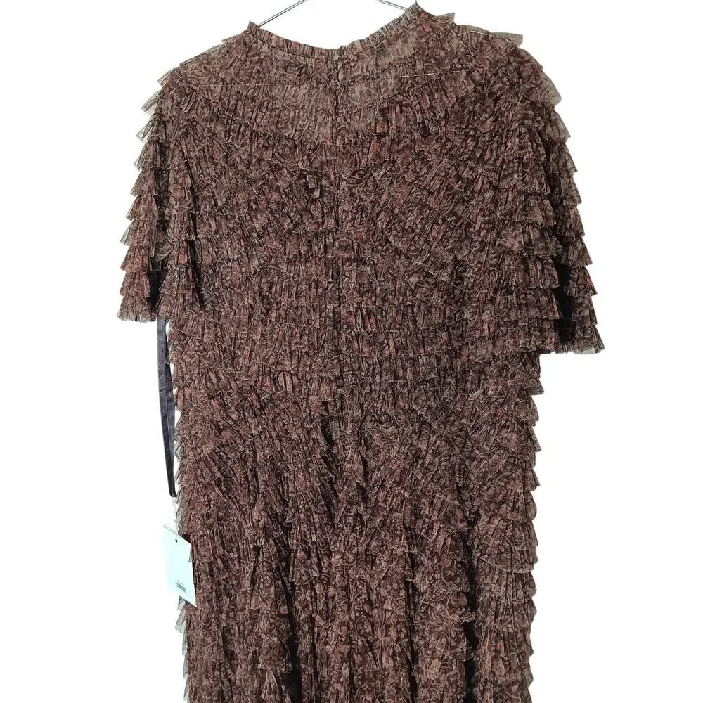 New with Tags Mac Duggal 8042 Brown Multi Tiered Ruffle Chiffon Gown Dress Sz 20
